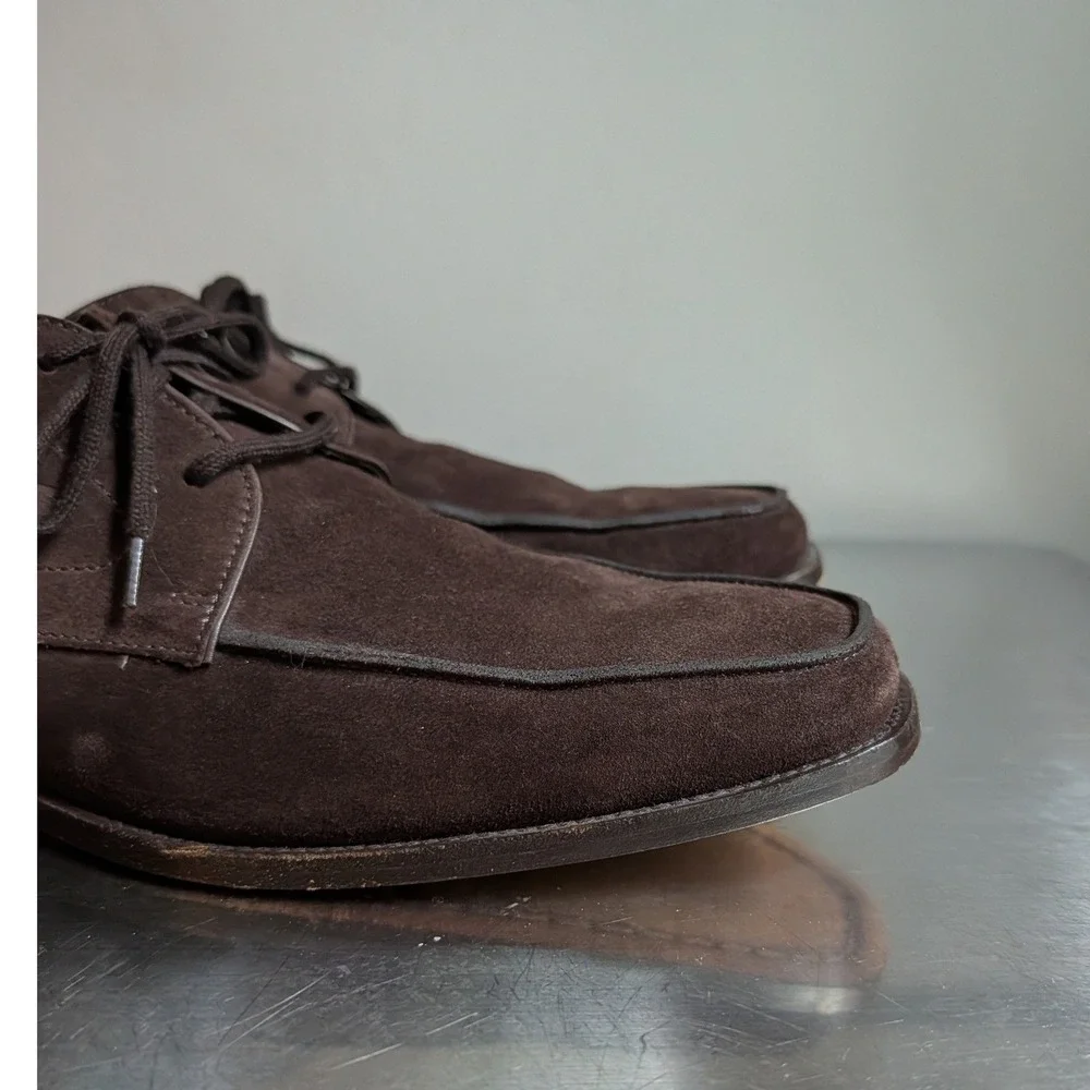 Tods Mens Dark Brown Suede Derby Shoes Apron Toe Lace Up Italy Size 10